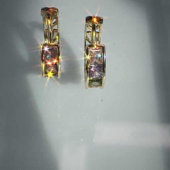 Gold Plated Hoop Earrings With Sparkling Cubic Zirconia Stones - Picture 3 of 4